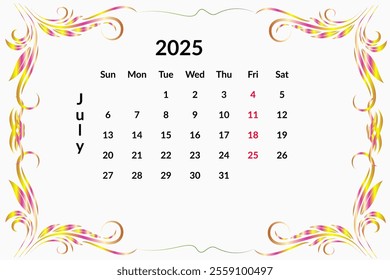 Calender for 2025 year design template