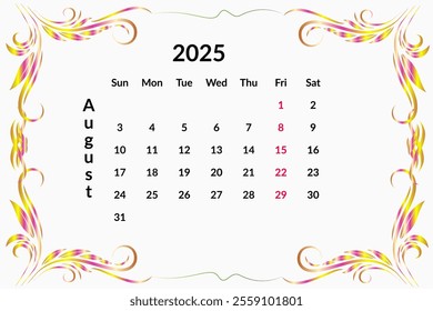 Calender for 2025 year design template