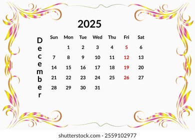 calender for 2025 year design template