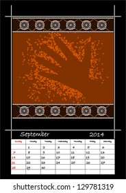 A calender based on aboriginal style of dot painting depicting hand - australian public holidays - september 2014