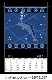 A calender based on aboriginal style of dot painting depicting dolphin - australian public holidays - july 2014