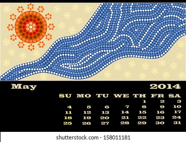 A calender based on aboriginal style of dot painting - May