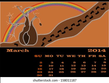 A calender based on aboriginal style of dot painting - March