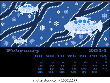 A calender based on aboriginal style of dot painting - February