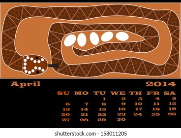 A calender based on aboriginal style of dot painting - April