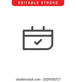 Marcador con icono de contorno de marca de verificación. Logotipo de arte de la línea de calénder de marca de verificación. Ilustración vectorial. Aislado en fondo blanco. Stroke Editable