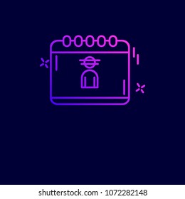 Calender cyber security neon icon with dark background 