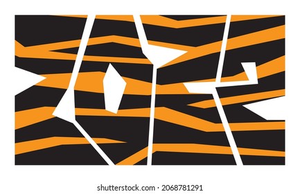 Calender date 2022 with tiger style stripes. Vector illustration in black and orange. Hand writting lettering in grunge style.