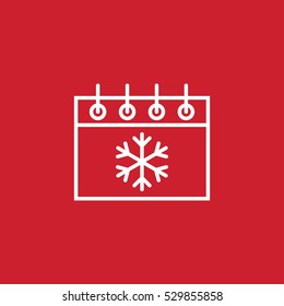 calender date schedule desember snowflake winter xmas christmas date holiday day celebration appointment winter white on red background outline thin line vector icon