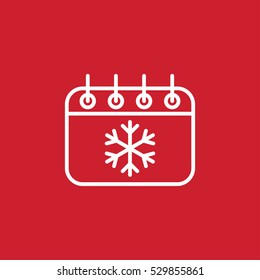 calender date schedule desember snowflake winter xmas christmas date holiday day celebration appointment winter white on red background outline thin line vector icon
