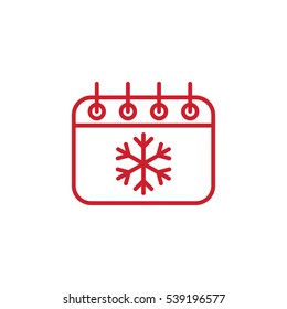 calender date schedule desember snowflake winter xmas christmas date holiday day celebration appointment winter red on white background outline thin line vector icon