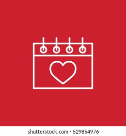calender date schedule winter date holiday valentine day love celebration appointment winter white on red background outline thin line vector icon