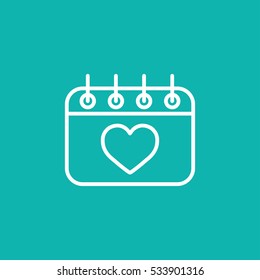 calender date schedule winter holiday valentine day love celebration appointment winter white on blue background thin line vector icon