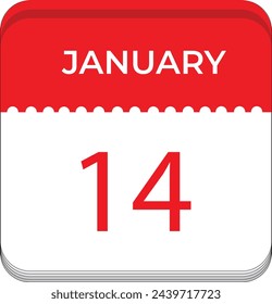 Calender date  simple vector illustration, January 14
