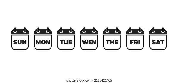 Calender , days of the week. Set every day a week . Vector icon. Flat, red and white calendar, icon set for the week. 10 eps