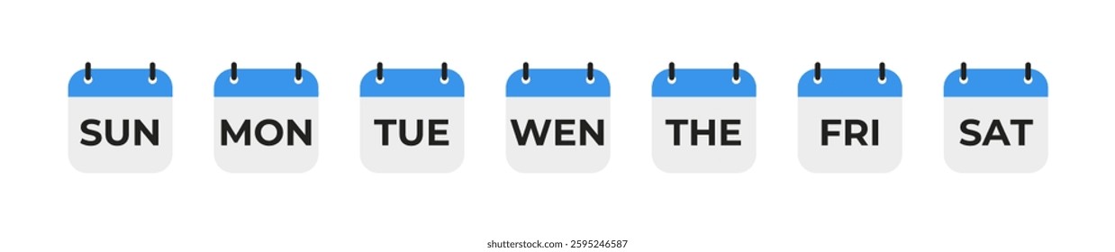 Calender , days of the week. Set every day a week . Vector icon. Flat, red and white calendar, icon set for the week. Vector illustration.