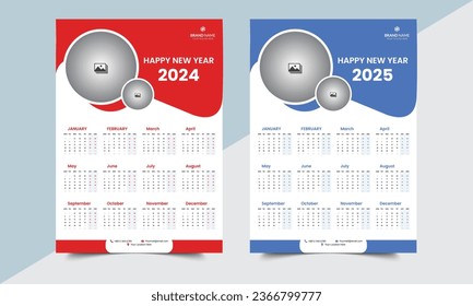 Calender Design 2024, 2025. Wall Calender Design, Recentlly trending Wall calender 2024 and 2025, 12 month 1 page wall calender design