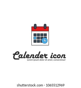 Calender icon with clock symbol.Vector illustration, flat icon