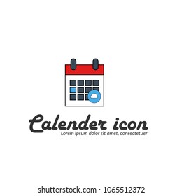 Calender icon with cloud symbol.Vector illustration, flat icon