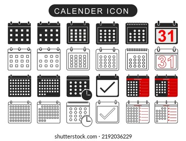 Calender icon collection set.  Mark agenda app, time, watch, deadline, date page icon and mark done, yes, success, check, approved, confirm. Vector illustration. EPS 10.