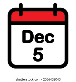 Calender icon fifth December, vector illustration