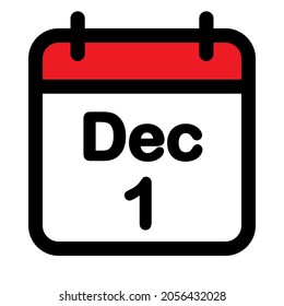Icono de calendario primero diciembre, ilustración vectorial