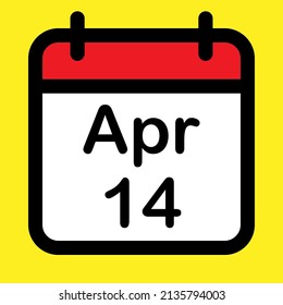 Calender icon fourteenth April, vector illustration