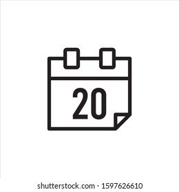 Calender Icon. Line icon. Flat design - vector. 20th.