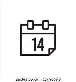Calender Icon. Line icon. Flat design - vector. 14th.
