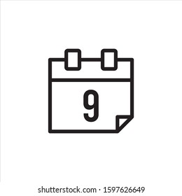 Calender Icon. Line icon. Flat design - vector. 9th.