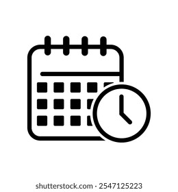 calender icon line with time vector design isolated white background