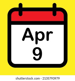 Icono de Calender 9 de abril, ilustración vectorial