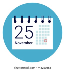 Calender Icon On Round Blue Background Flat Vector Illustration