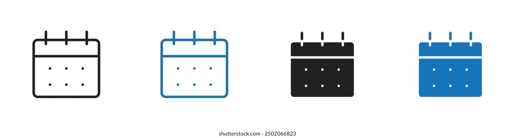 Calender icon Outline set in black and white color