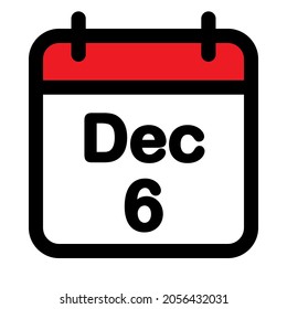 Icono de calénder sexto diciembre, ilustración vectorial