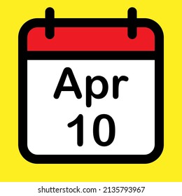 Icono de calénder el décimo abril, ilustración vectorial