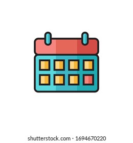 Icono de calendario ilustración vectorial relleno diseño de estilo de esquema. aislado sobre fondo blanco