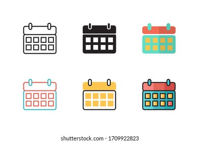 calender icon vector illustration with six different style design. isolated on white background