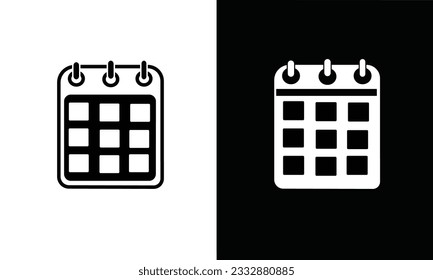 Calender icon vector set in silhouette style. School supplies icon vector. Back to school concept. Learning and education icon. Flat vector in black and white.