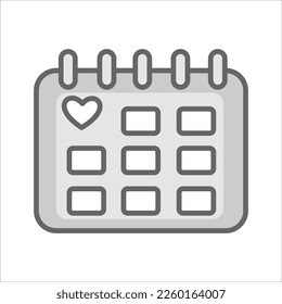 Calender iconic with valentine theme in monochrome colour