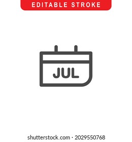 Calender of July Outline Icon. Calender Line Art Logo. Vector Illustration. Isolated on White Background. Editable Stroke