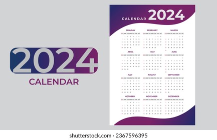 Calender Layout. Die Woche fängt Sonntag an. Desk Planer-Vorlage mit 12 Monaten. 
