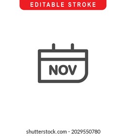 Calender of November Outline Icon. Calender Line Art Logo. Vector Illustration. Isolated on White Background. Editable Stroke