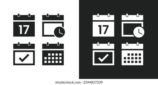 calender silhouette icon set. Calendar icons set. calender icon pack on white black background. 