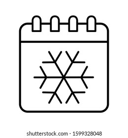 Calender Snowflake Line Icon Vector Illustration Isolated on White Background. Use for Xmas, Decoration, Greeting Card Etc.