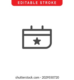 Calender with Star Outline Icon. Star Calender Line Art Logo. Vector Illustration. Isolated on White Background. Editable Stroke