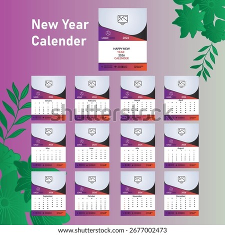 Calender tabel calender 2026 tamplet design 12 monthly