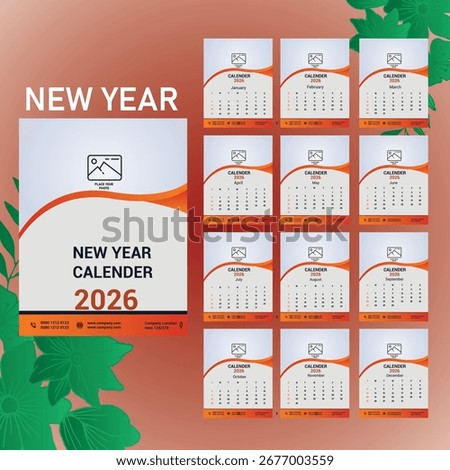 Calender tabel calender 2026 tamplet design 12 monthly