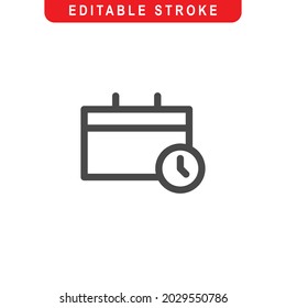 Calender Time Outline Icon. Calender Line Art Logo. Vector Illustration. Isolated on White Background. Editable Stroke