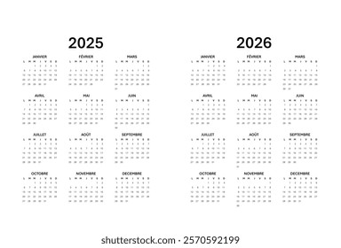 Calendrier 2025-2026 Français, French calendar for 2025-2026 Calendrier annuel 2025-2026.